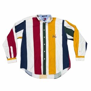 Vintage 90s Tommy Hilfiger Colorblock Stripe Shirt Size M